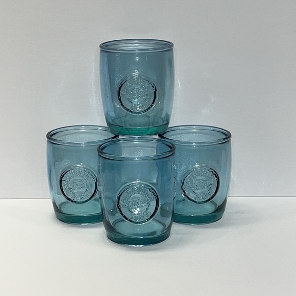 4 - 100% Authentic Recycled Glass Blue Old Fashioned Low Ball Glasses - Picture 2 of 11
